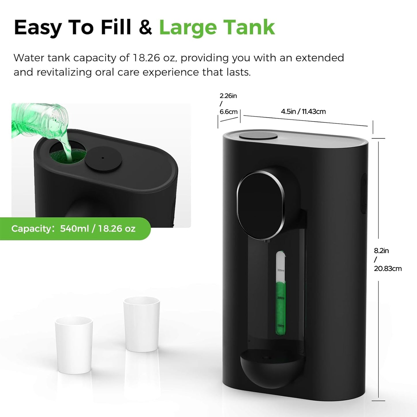 Oylik Automatic Mouthwash Dispenser 18.26 oz,Touchless,USB Rechargeable, 2 Magnetic Cups Included