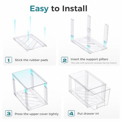 Large Stackable Storage Drawers, Clear Acrylic Organizer with Handle