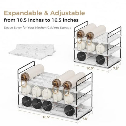 Oylik 3-tier Expandable Water Bottle Organizer for Cabinets, Width and Height Adjustable for Pantry