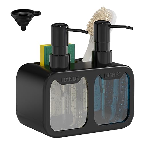 Dish Soap Dispenser for Kitchen Sink, Soap Dispenser Set with Sponge and Brush Holder