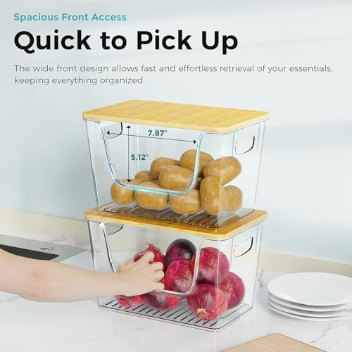 Oylik Kitchen Pantry Organizers and Storage,Potato Onion Storage Bin with Bamboo Top for Kitchen