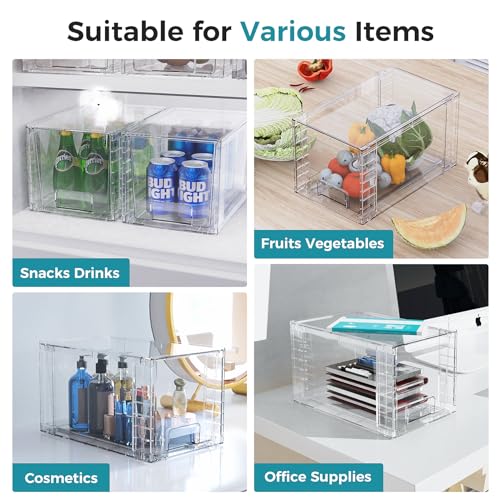 Large Stackable Storage Drawers, Clear Acrylic Organizer with Handle