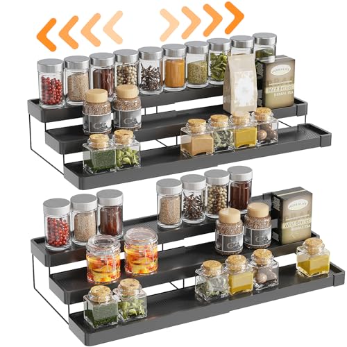 Oylik Spice Rack Organizer for Cabinet, 3 Tier Expandable Spice Organizer for Cabinet (2 Pack)