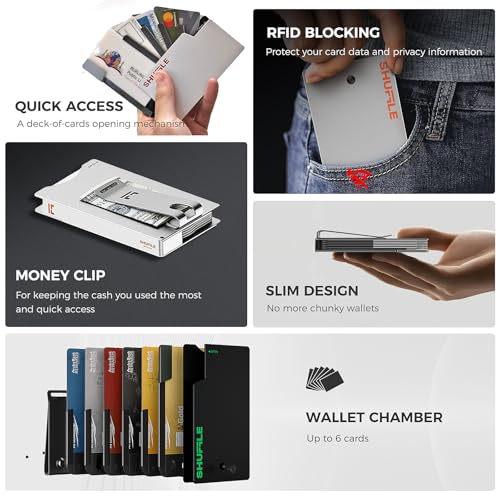 SHUFFLE LIFE Wallet for Men,Deck-of-Cards Opening,Slim Minimalist Men Wallet with RFID Blocking,Titanium Card Holder Wallet & Money Clip for Men