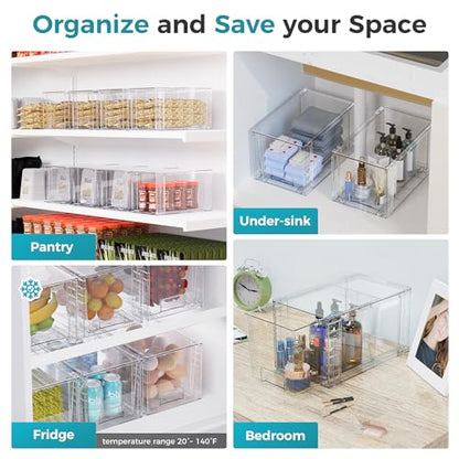 Large Stackable Storage Drawers, Clear Acrylic Organizer with Handle