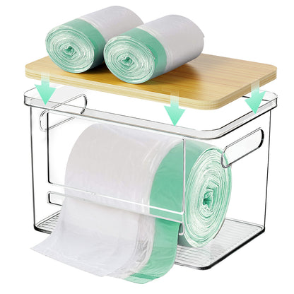 Oylik Trash Bag Holder Dispenser,Open Front Stackable Storage Bins for Kitchen,Under Sink