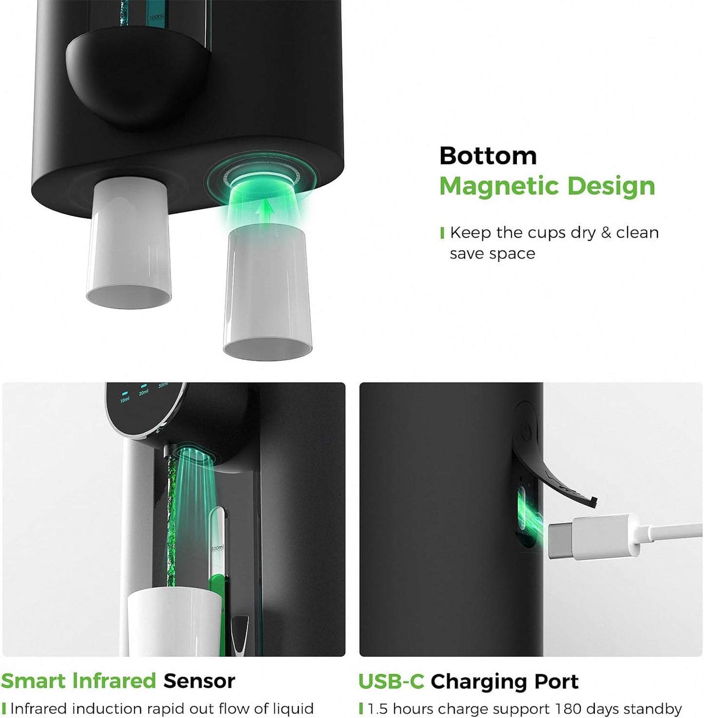 Oylik Automatic Mouthwash Dispenser 18.26 oz,Touchless,USB Rechargeable, 2 Magnetic Cups Included