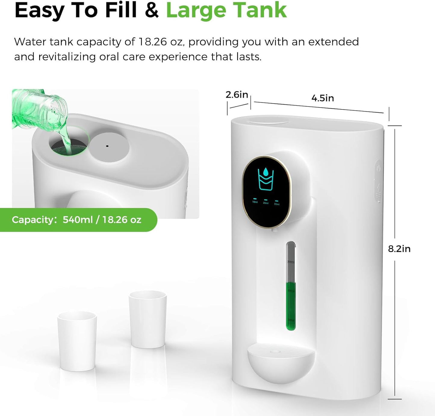 Oylik Automatic Mouthwash Dispenser 18.26 oz,Touchless,USB Rechargeable, 2 Magnetic Cups Included