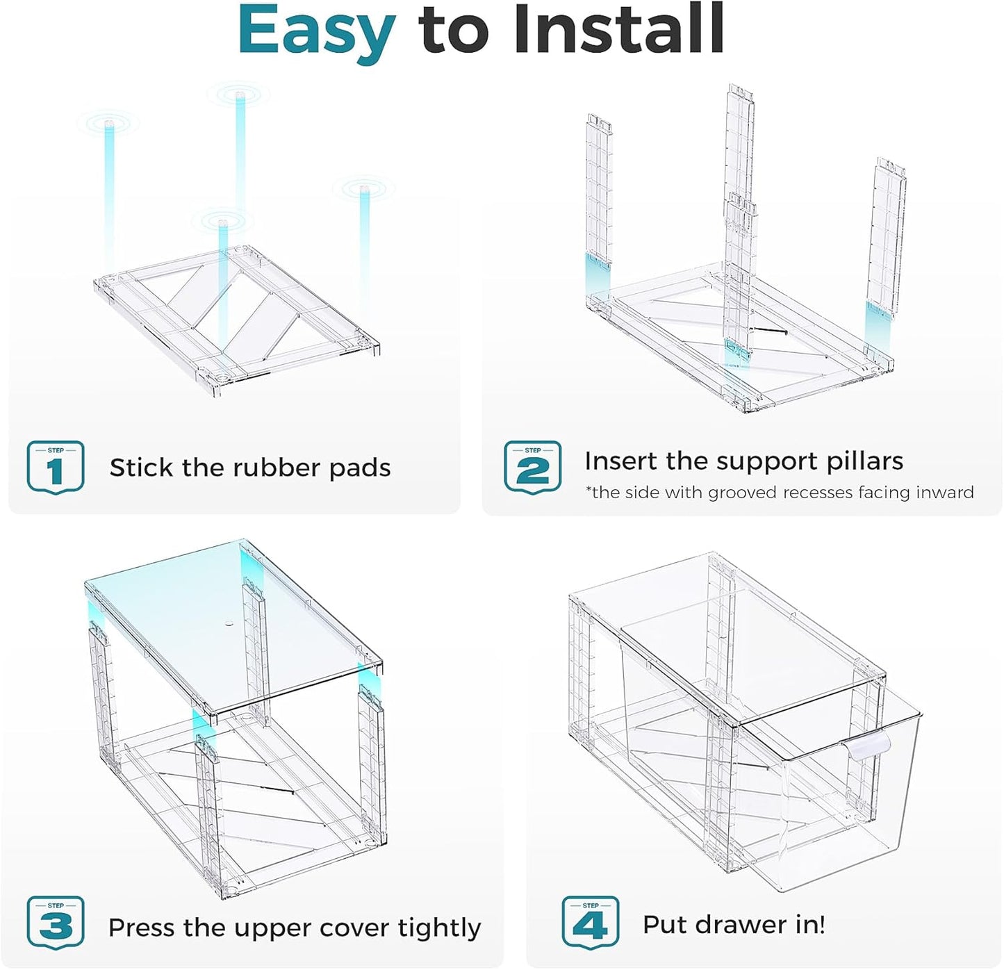 Oylik 4 Pack Stackable Storage Drawers ,Large Acrylic Drawer Organizers with Up Handles