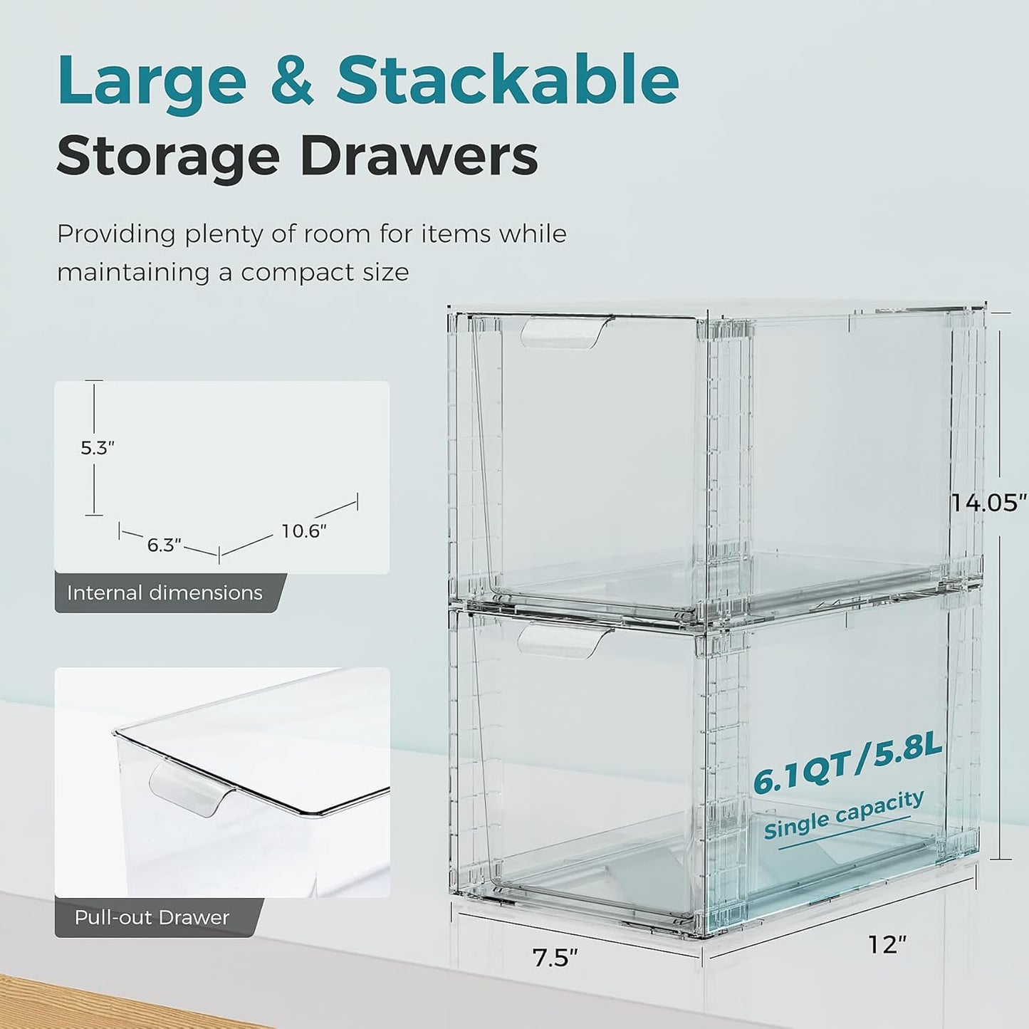 Oylik 4 Pack Stackable Storage Drawers ,Large Acrylic Drawer Organizers with Up Handles