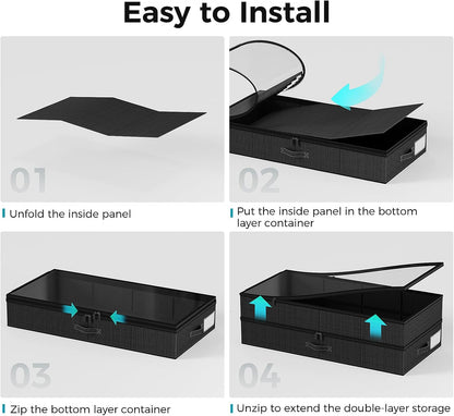 Oylik【Height Adjustable】2 Pack Under Bed Storage Containers for Shoes Storage Organizer(4 compartments)