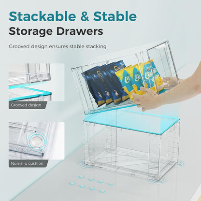 Oylik 4 Pack Stackable Storage Drawers ,Large Acrylic Drawer Organizers with Up Handles