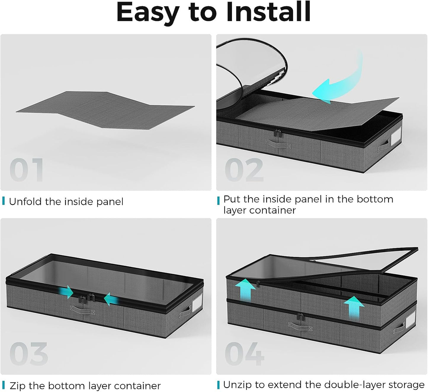 Oylik【Height Adjustable】2 Pack Under Bed Storage Containers for Shoes Storage Organizer(4 compartments)