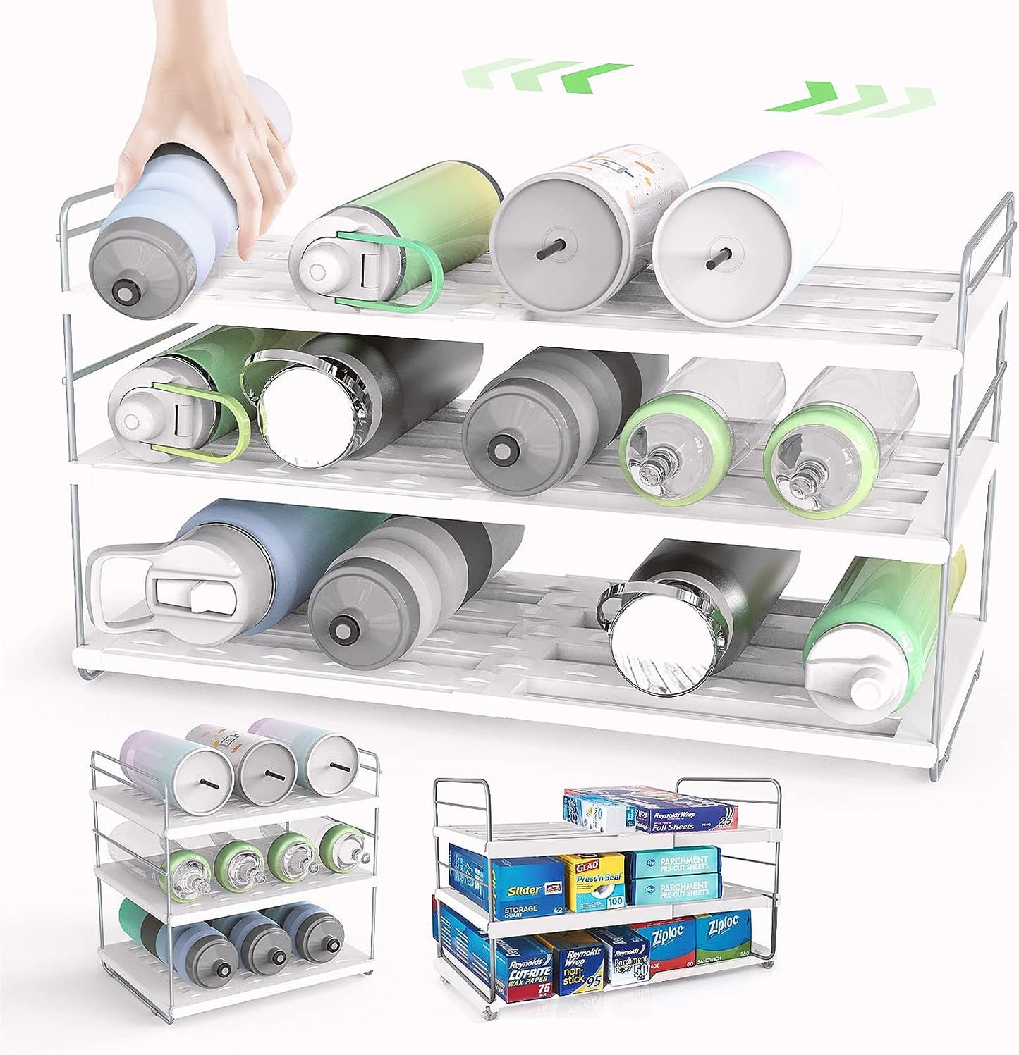 Oylik 3-tier Expandable Water Bottle Organizer for Cabinet, Width&Height Adjustable