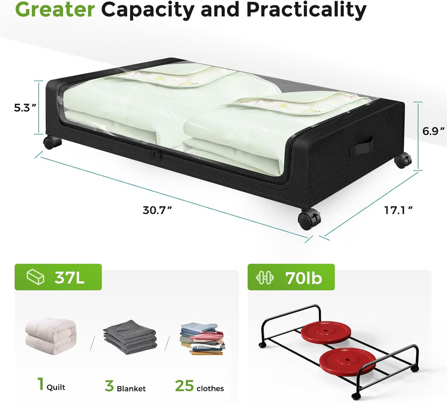 Oylik Upgraded 2 Pack Under Bed Storage with Wheels for Clothes Toys Shoes