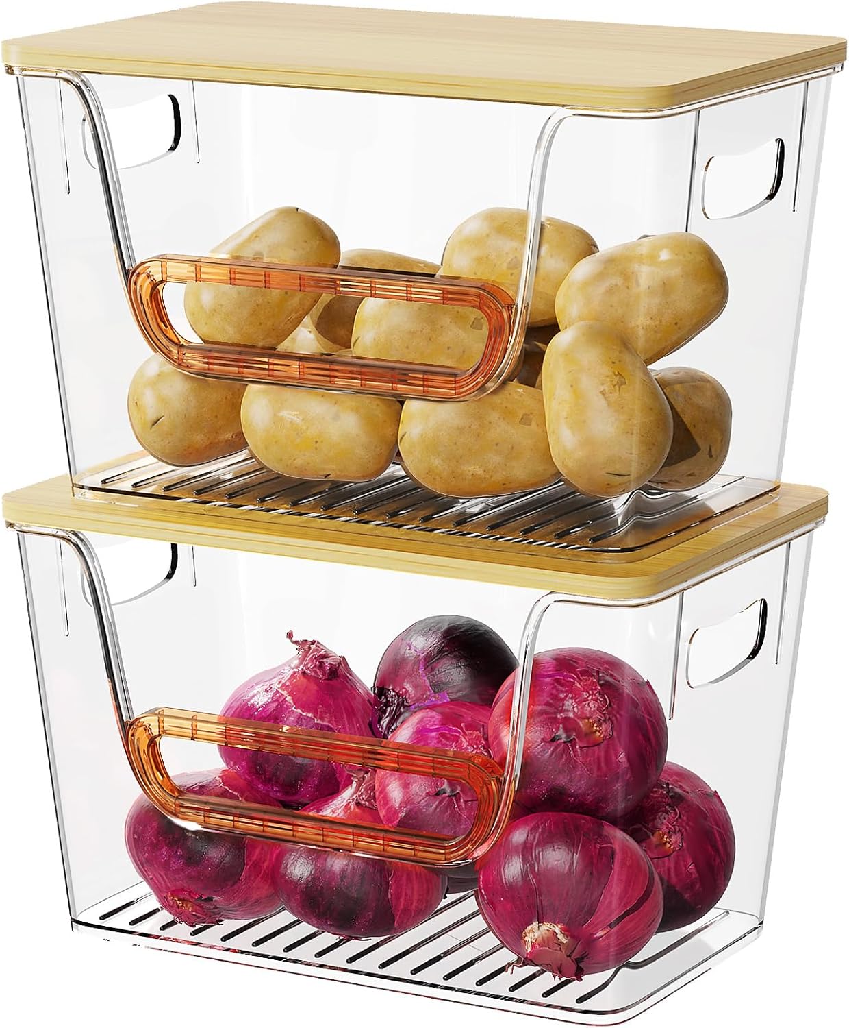 Oylik Kitchen Pantry Organizers and Storage,Potato Onion Storage Bin with Bamboo Top for Kitchen