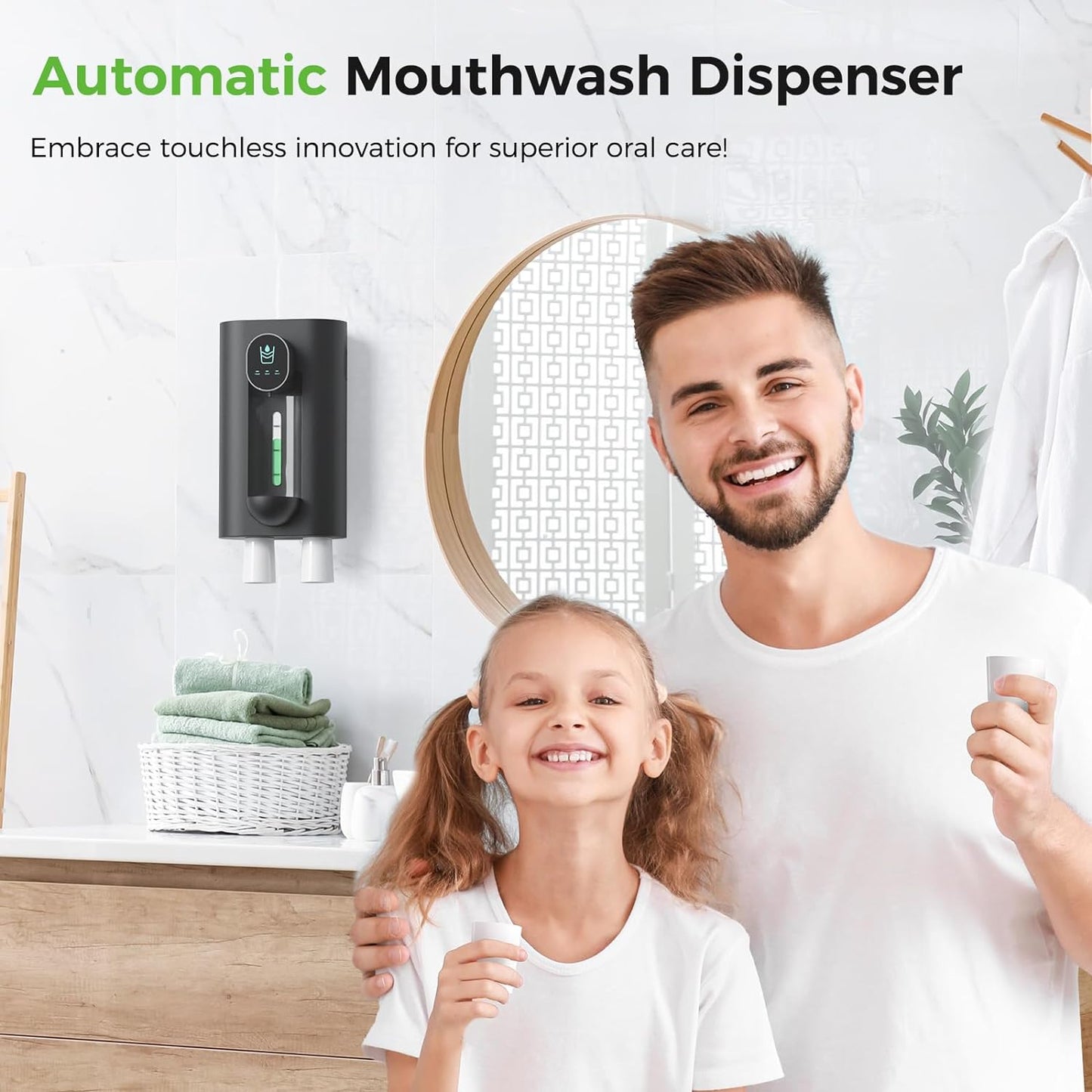 Oylik Automatic Mouthwash Dispenser 18.26 oz,Touchless,USB Rechargeable, 2 Magnetic Cups Included