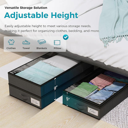 Oylik【Height Adjustable】2 Pack Under Bed Storage Containers for Shoes Storage Organizer(4 compartments)