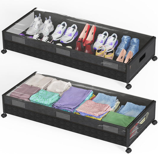 Oylik Large Under Bed Storage with Wheels, Metal Under Bed Storage Containers with Clear Lid