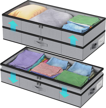 Oylik【Height Adjustable】2 Pack Under Bed Storage Containers for Shoes Storage Organizer(4 compartments)